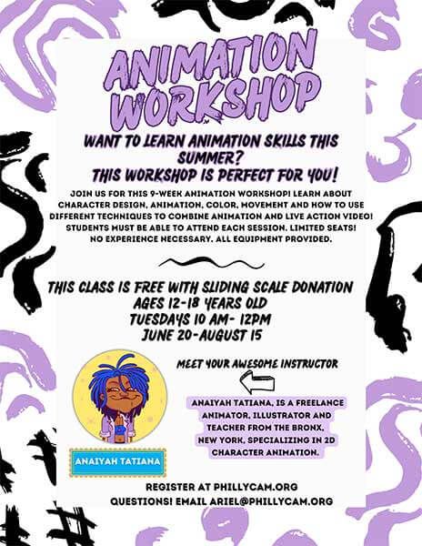 graphic announcing upcoming youth animation workshop