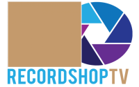 logo-multi colored record partially in a record cover.